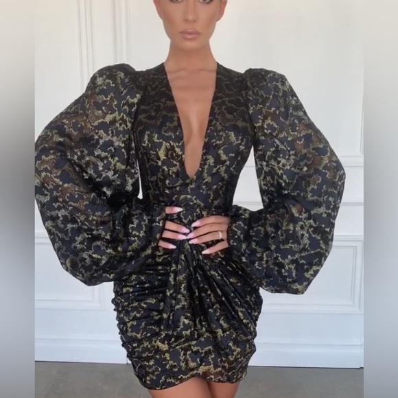 House of CB black and gold long sleeve dress tried on but I removed the pink tag - Picture 1 of 8